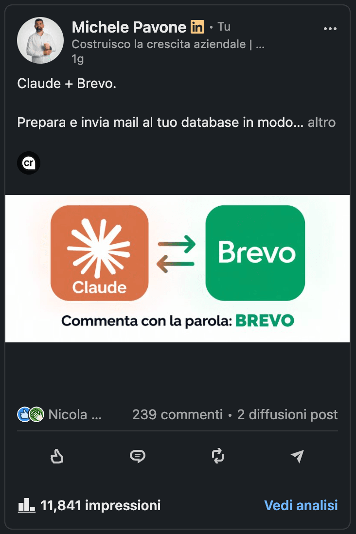 Post LinkedIn di Michele Pavone