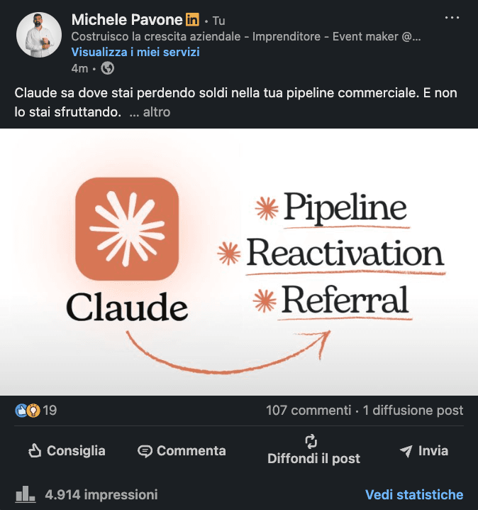 Post LinkedIn di Michele Pavone