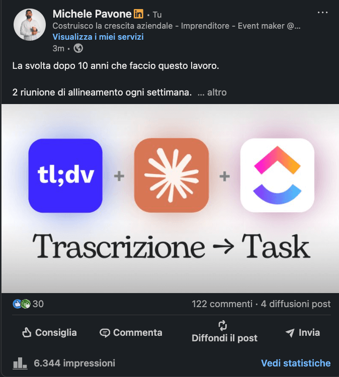 Post LinkedIn di Michele Pavone