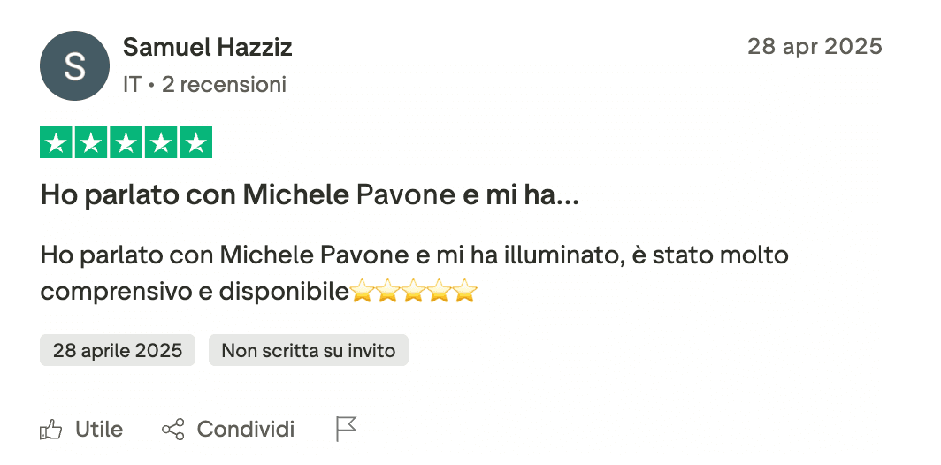 Recensione Trustpilot di Samuel Hazziz su Michele Pavone