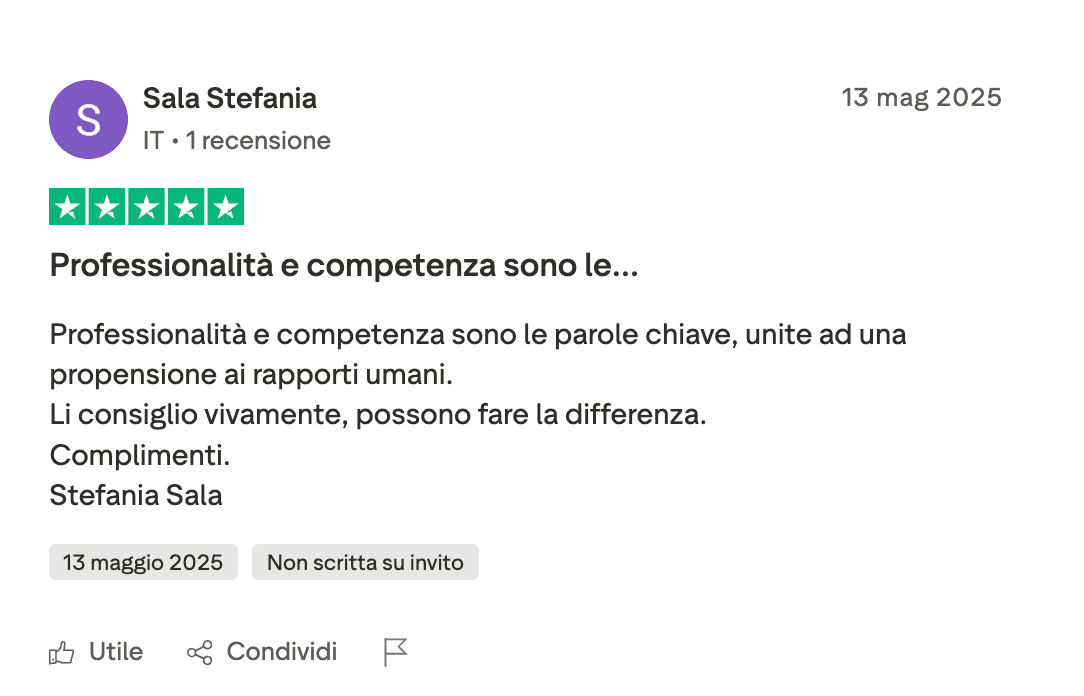 Recensione Trustpilot di Stefania Sala su Michele Pavone