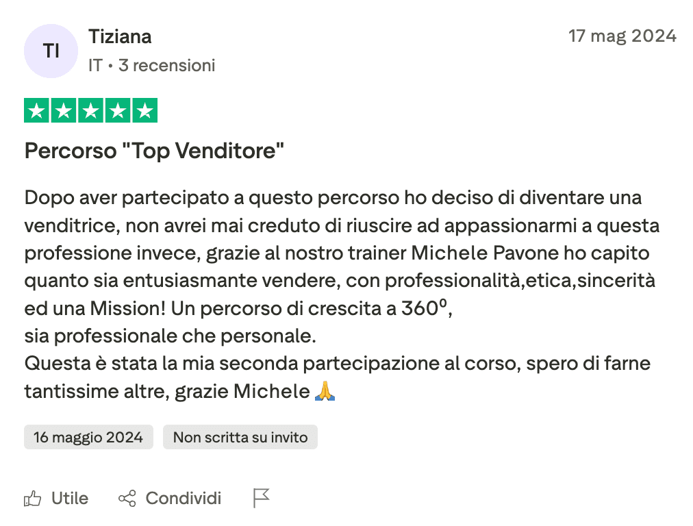 Recensione Trustpilot di Tiziana su Michele Pavone
